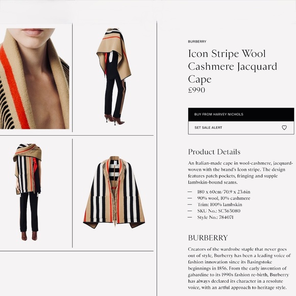 Burberry Wool & Cashmere Blend Icon Stripe Pocket Cape With Leather Trim… - Picture 7 of 15